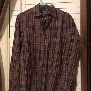 Burgundy grey and white long sleeve dress shirt